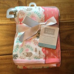 ✔️ NIP Hudson Baby Swaddle Blankets Set of 2 Cotton